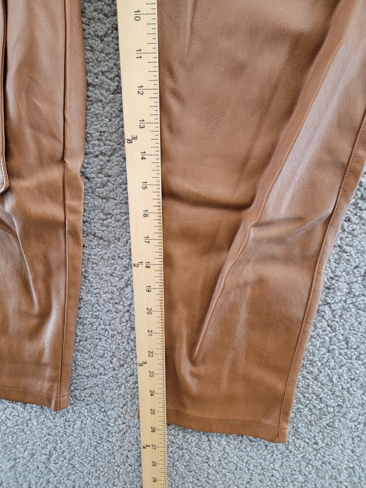 Lucy Paris Faux Leather Paperbag-Waist Pants Women's M Cognac Zip Front Closure - Picture 7 of 18