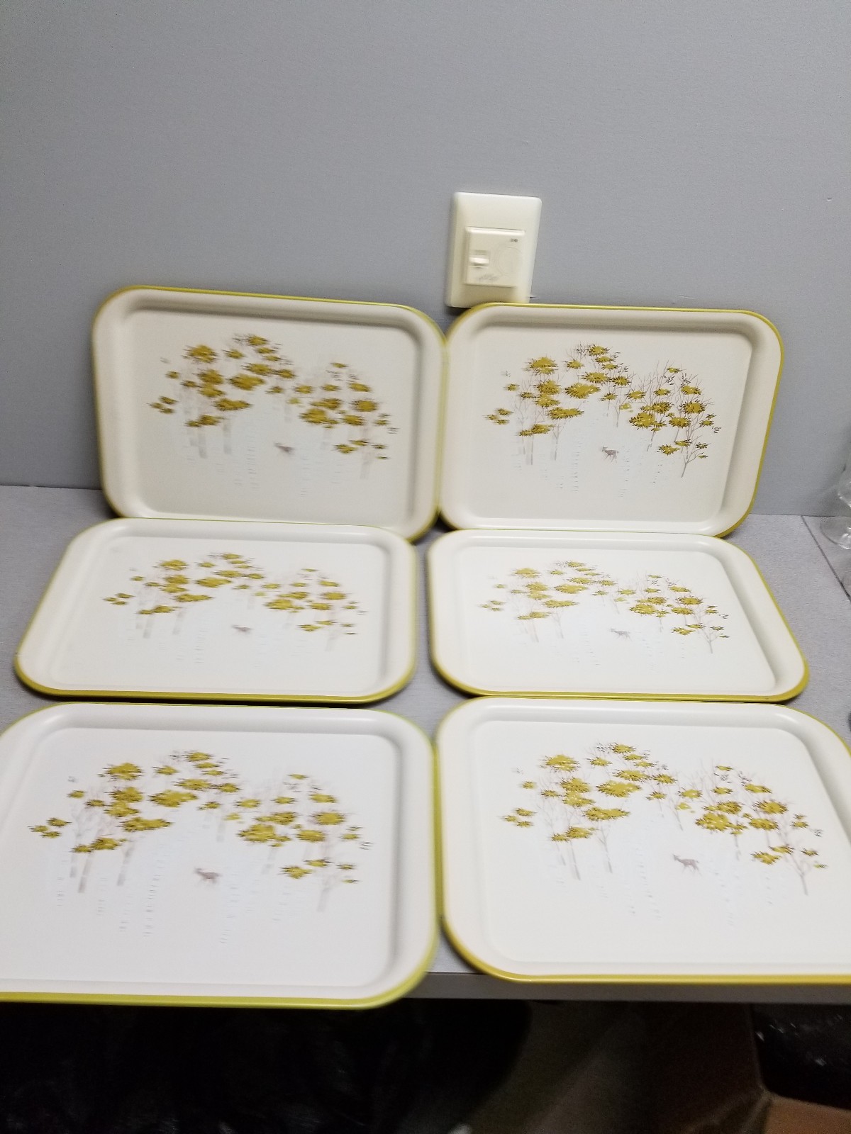 6 Vintage Metal Lap TV Trays with Trees & Deer+