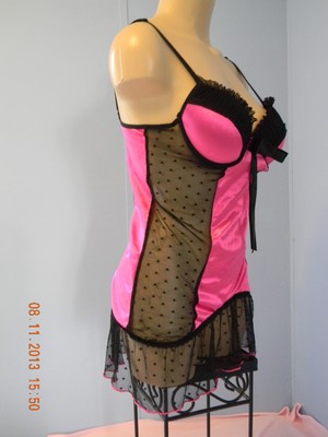 Hot Kiss Chemise Pink with Black mesh type sides Size S