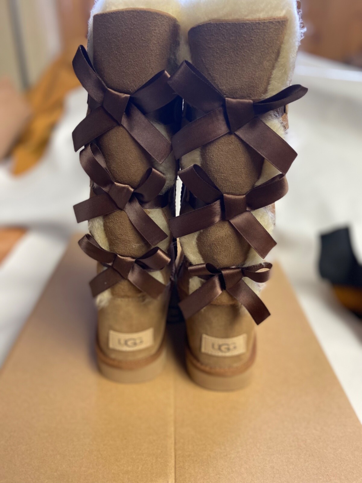 Pre-owned Ugg Womens Bailey Bow Tall Ii 1016434 Chestnut In Brown