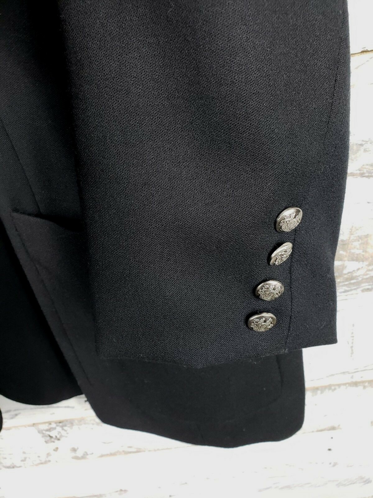 Vtg Ralph Lauren LRL Womens Blazer Black 20W Wool Silver Monogram Crown Crest