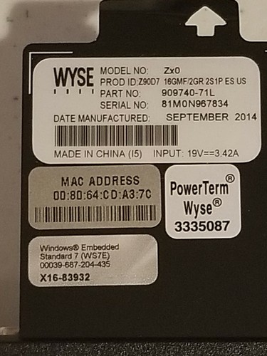 DELL Zx0 Wyse Z90D7 Thin Client G-T56N 8GB Flash 4GB Ram WiFi WES7 909603-21L !!