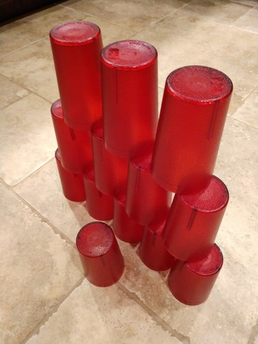 13 VINTAGE TEXAN PLASTIC JUICE CUPS GLASSES Red RETRO TEXAS WARE 4.25