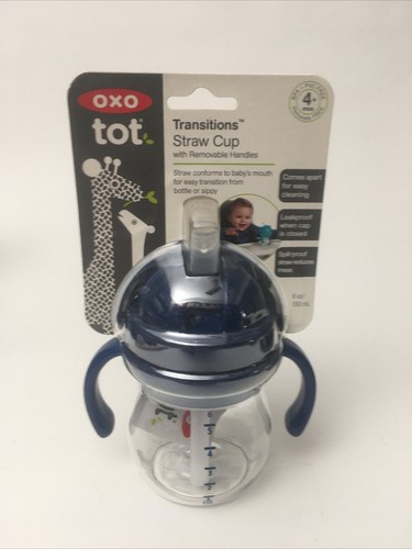 OXO tot Transitions Straw Cup w/Removable Handles Navy/ Clea