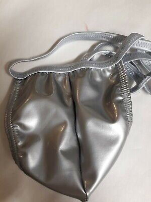 Mens Custom PVC  shiny silver g string Swimsuit Handmade   s m l or xl made USA