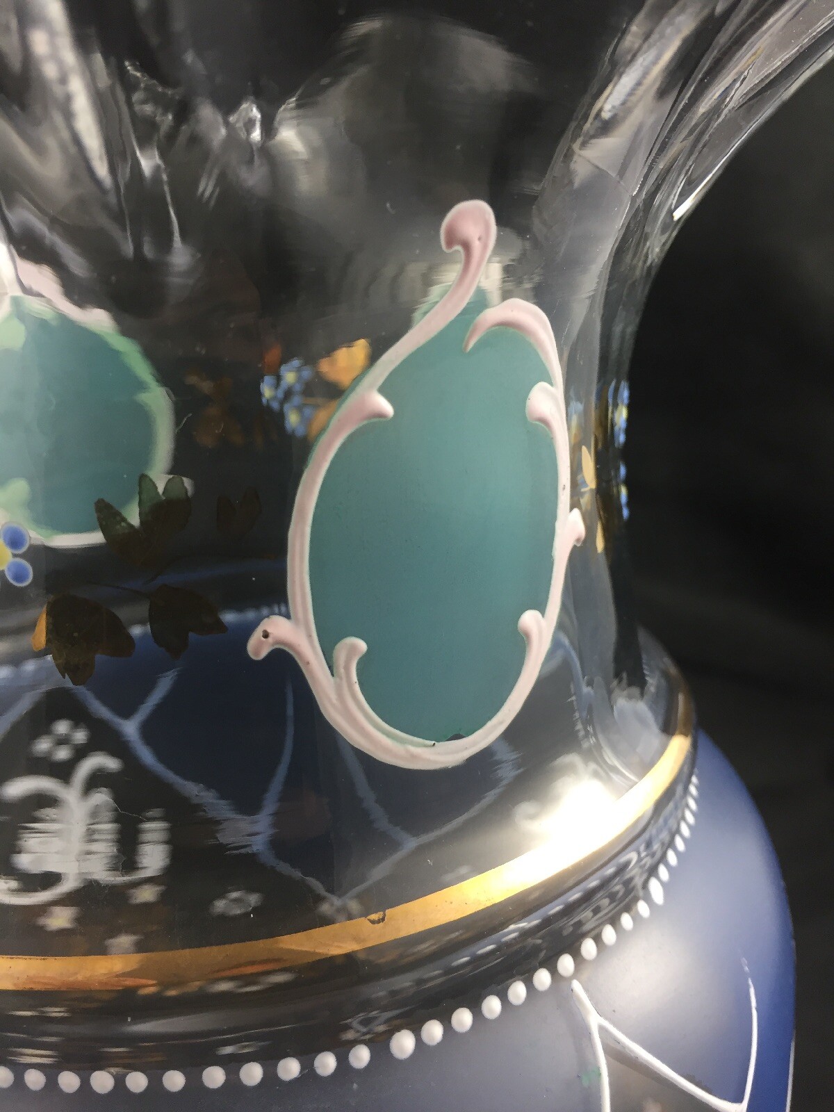 ?? Antique Victorian Frosted & Enamel Decorated 10 1/2