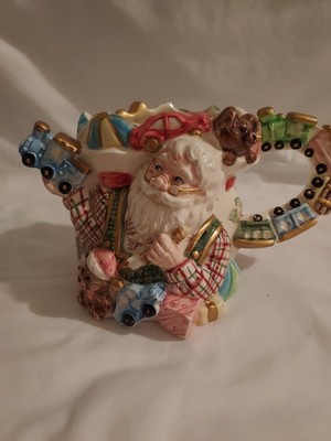 Fitz & Floyd Santa Claus in His Toy Shop With Toy Train & Bear Mug