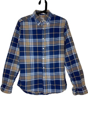 GANT Mens Medium Button Shirt The Hugger Indigo Oxford Blue Brown 