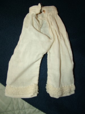 VINTAGE BABY DOLL LINEN PANTS CROCHETED TRIM RUSTY FASTENERS