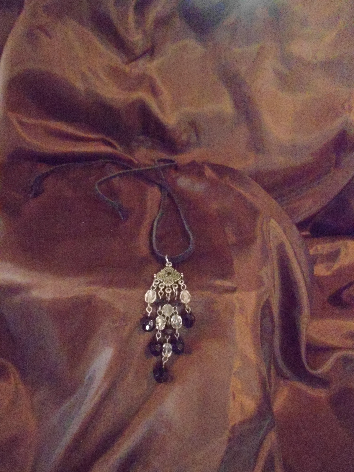 1 price -2  LEATHER TIES & PENDANTS - 1 PEWTER/BEADS - 1 BLUE PENDANT/GOLDTONE