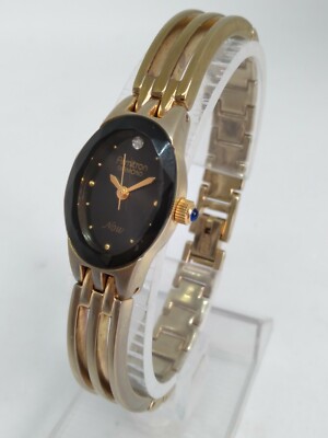 armitron diamond now watch ladies beautiful oval case black face gold dail 174013575099