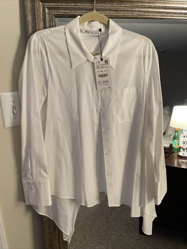 ZARA 薄手ホワイト ジャンパー US M Zara White Button Down Asymmetrical Shirt Blouse Top M NWT