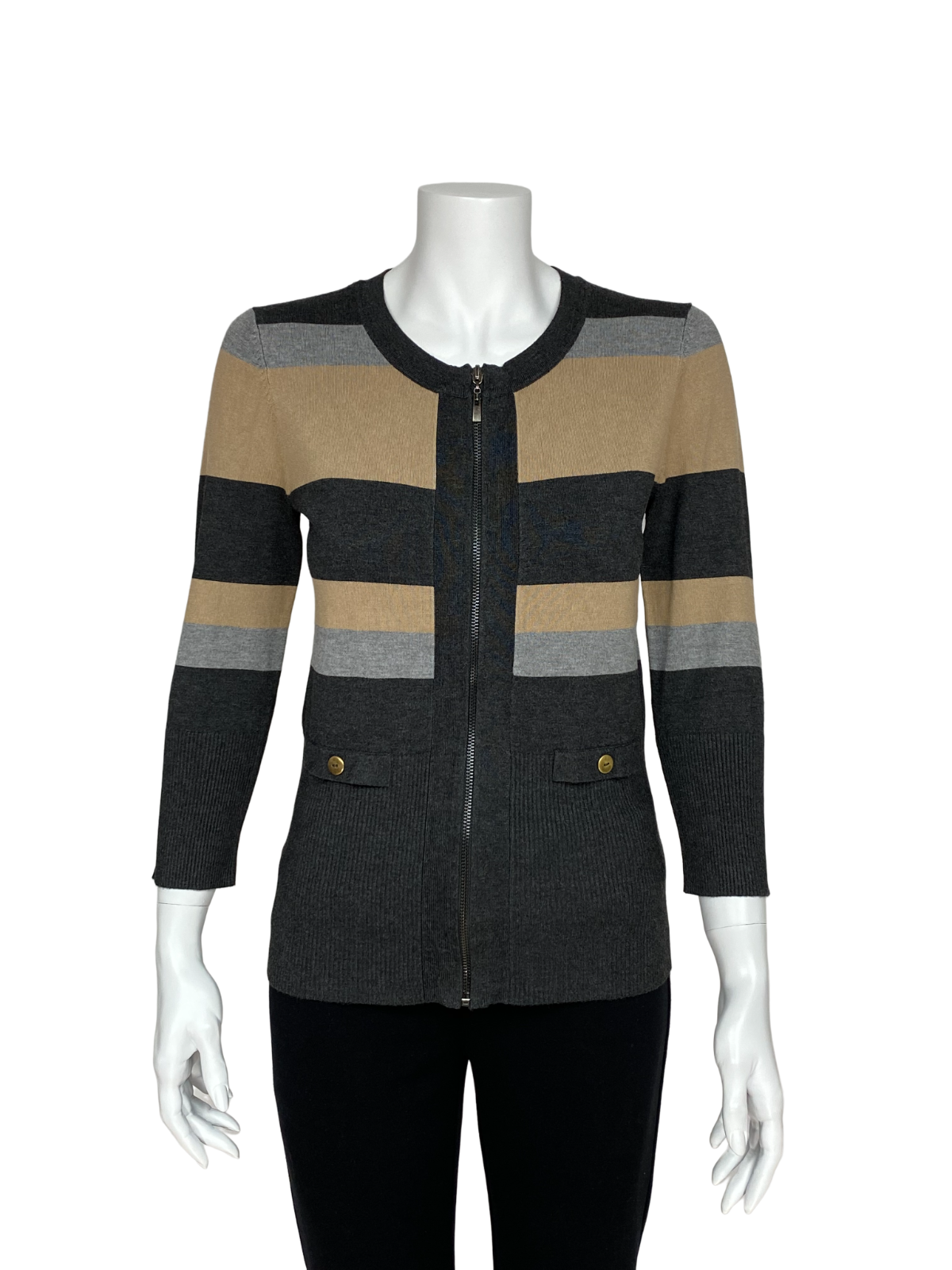 Cable & Gauge Sz Small Multicolor Striped Full Zip 3/4