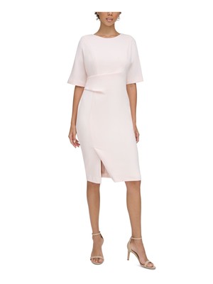 CALVIN KLEIN Womens Pink Lined Side-tuck Waist Slit Hem Dolman Sleeve Dress 2