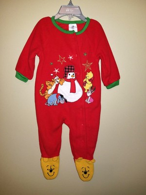 NEW Disney Store Winnie the Pooh Christmas Holiday Baby footed Pajamas Sz: 9-12