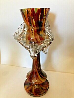 Antique Victorian Decorative Art Glass Tortoiseshell Posy Vase Candle Holder