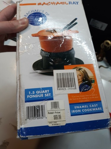 Rachel Ray Enamel Cast Iron Cookware 1.5 Quart Fondue Set: Orange