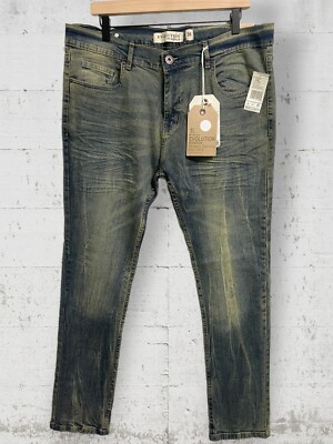 Evolution by Design Men's Jeans 36x32 Distressed Pants Slim Whiskering Tint