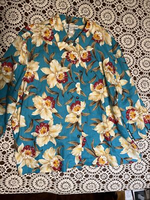 Jones New York Sport Woman Hawaiian Floral Button Up Blouse 100% Linen Sz 2X NWT