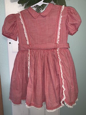 Vintage 50 s Facho Of Dallas Red Gingham Dress W/crinoline Prairie Size 4 /5