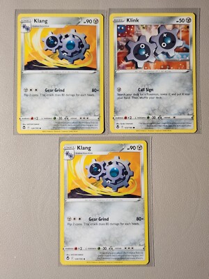 2x Klang 124/195 & 1x Klink 123/195 Pokemon card Silver Tempest NM