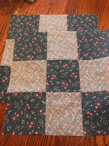 Quilt Top - Blue & Pink Calico 9 Patch Plus 6 Squares & Extra Fabric 46X46