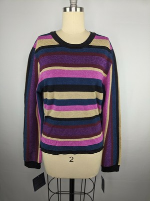 Rachey Roy Womens Sweater sz XXL Veda Stripe Metallic Glitter Cut Out NWT $89