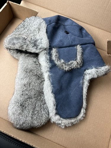 Used Once BLOOMINGDALES RABBIT FUR TROOPER HAT $90 RETAIL