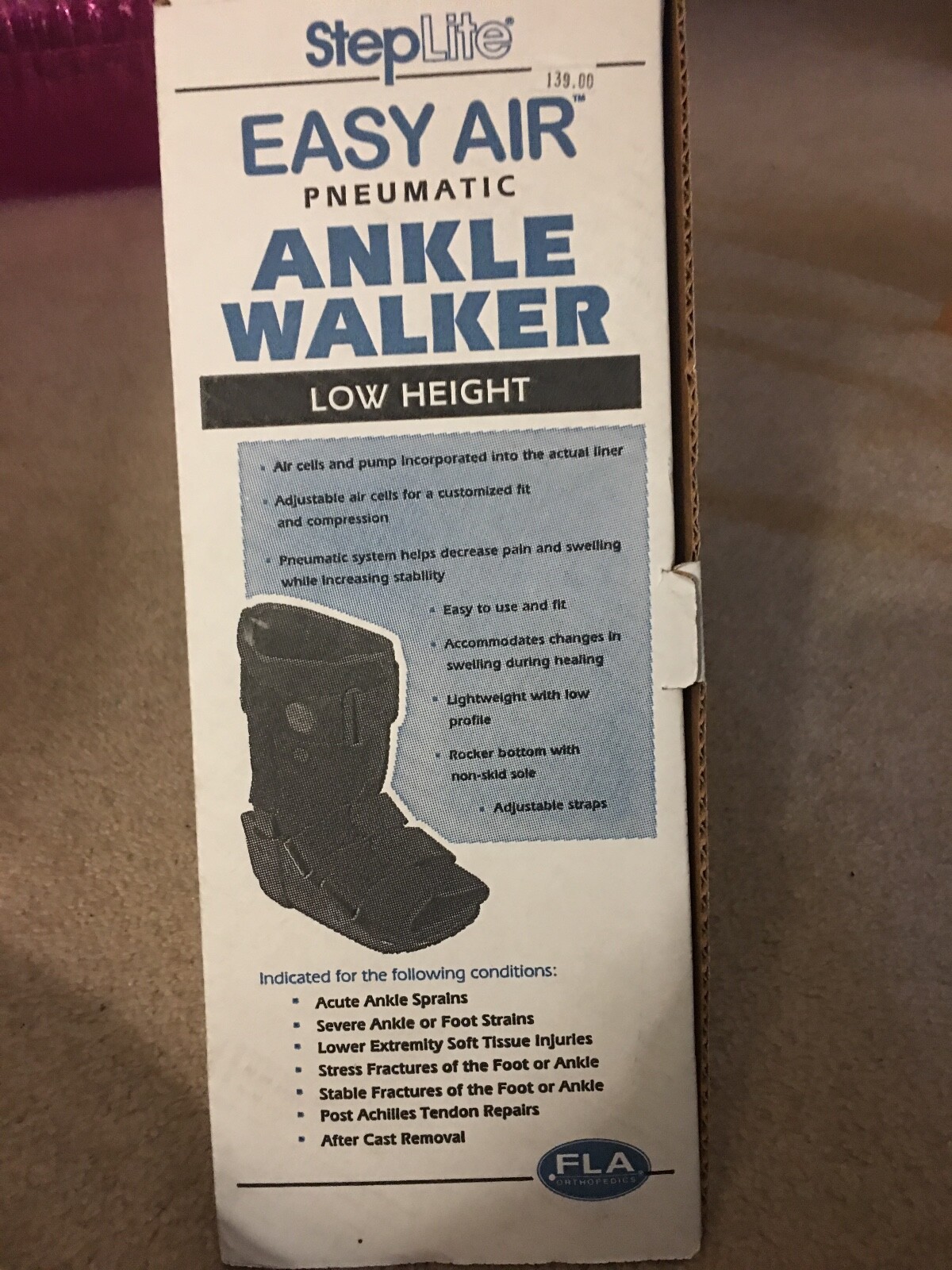 NEW IN BOX Step Lite Easy Air Pneumatic Ankle Walker FLA Low Height Size M