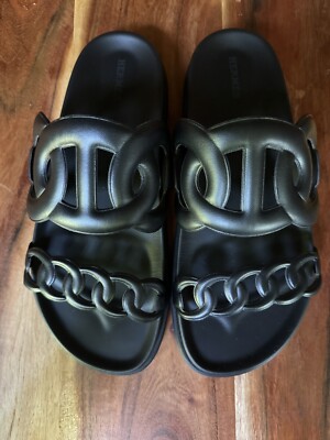 Hermes Extra Sandal Black Leather Size 40