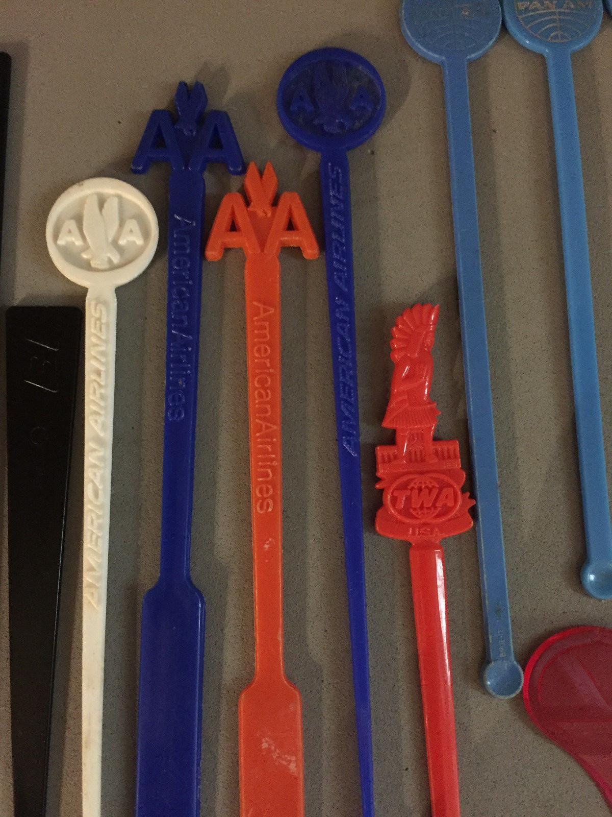 VINTAGE 1960s 40 SWIZEL STICKS AIRLINE (PAN AM BRANIFF +) RESTAURANT, MISC