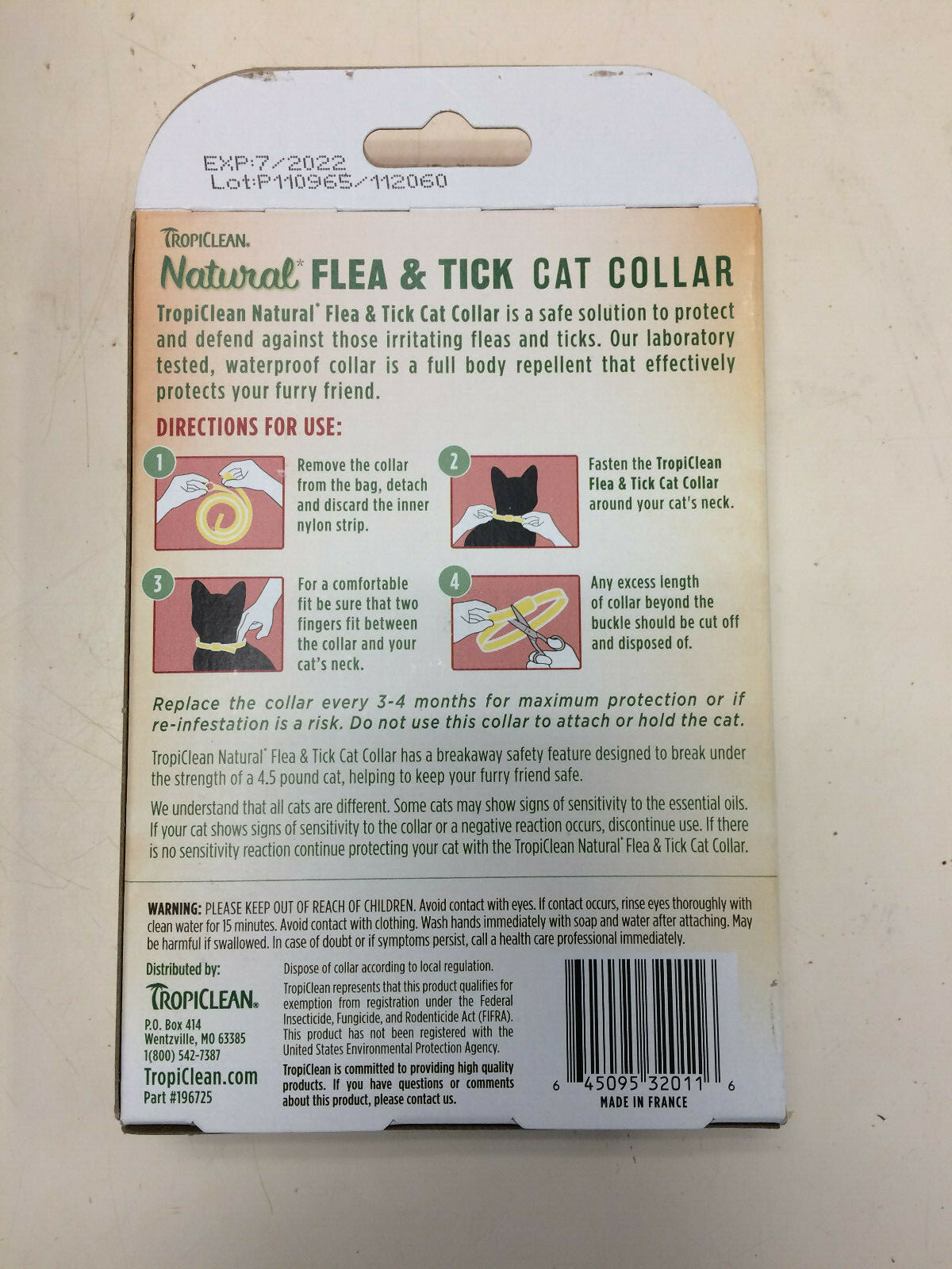 TROPICLEAN NATURAL FLEA & TICK Cat Collar One Size Repels for 4 months