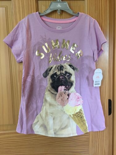 New Wonder Nation Dog Pug Ice Cream Shirt Top Girls Lilac many sizes
