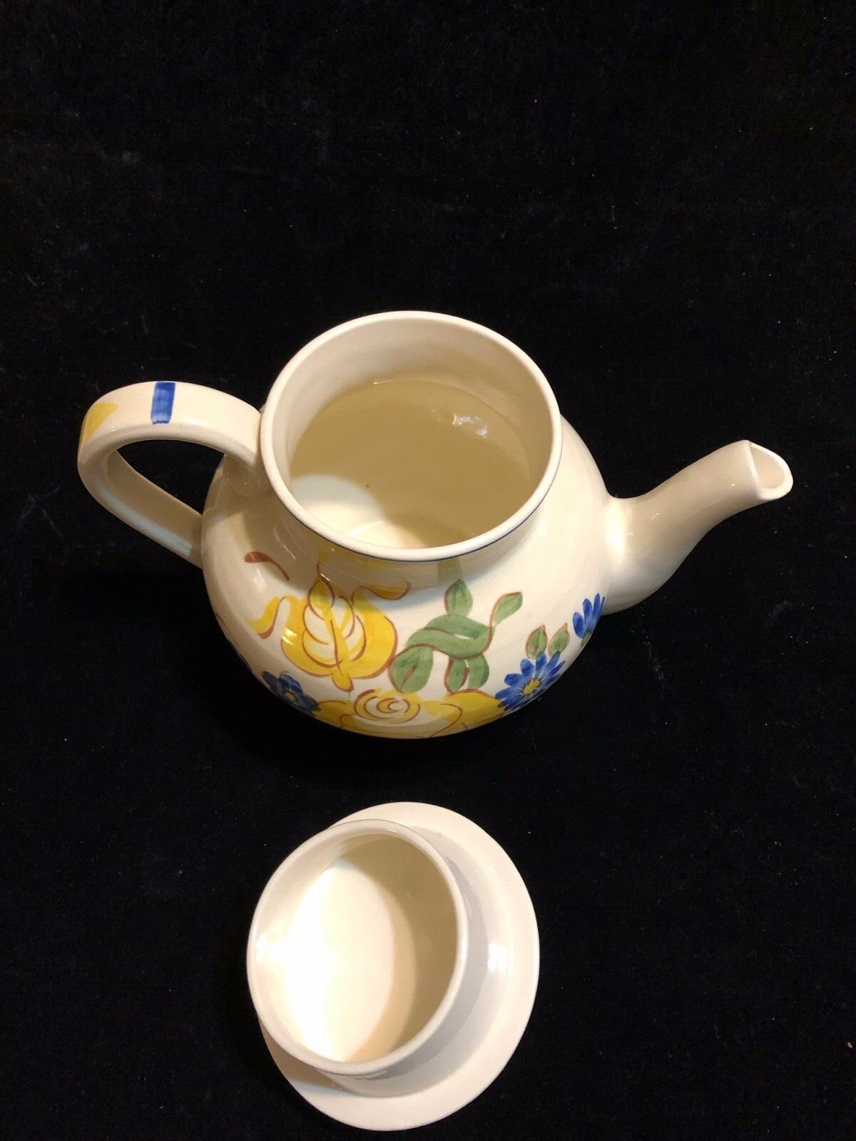 Red Wing China Brittney Teapot with lid Yellow Rose Blue Flowers Handpainted USA