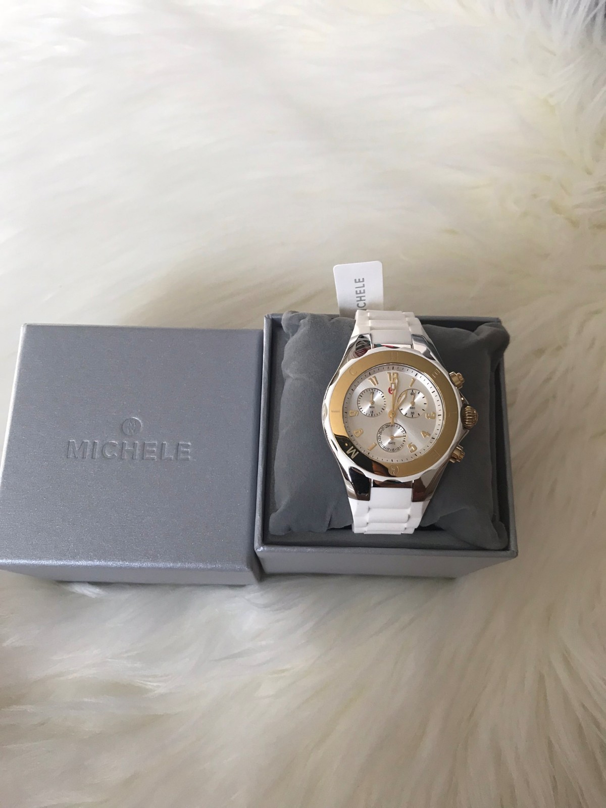 Pre-owned Michele (on Sale)  Tahitian Jelly Bean White Watch Mww12f000056 Retail $400