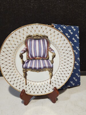 NEW IN BOX FITZ & FLOYD ''CHAISE IV'' BLUE STRIPED CHAIR SALAD PLATE