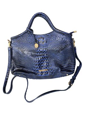 Brahmin Blue Crocodile Embossed Shoulder Bag Purse Handbag Genuine Accents 15x10