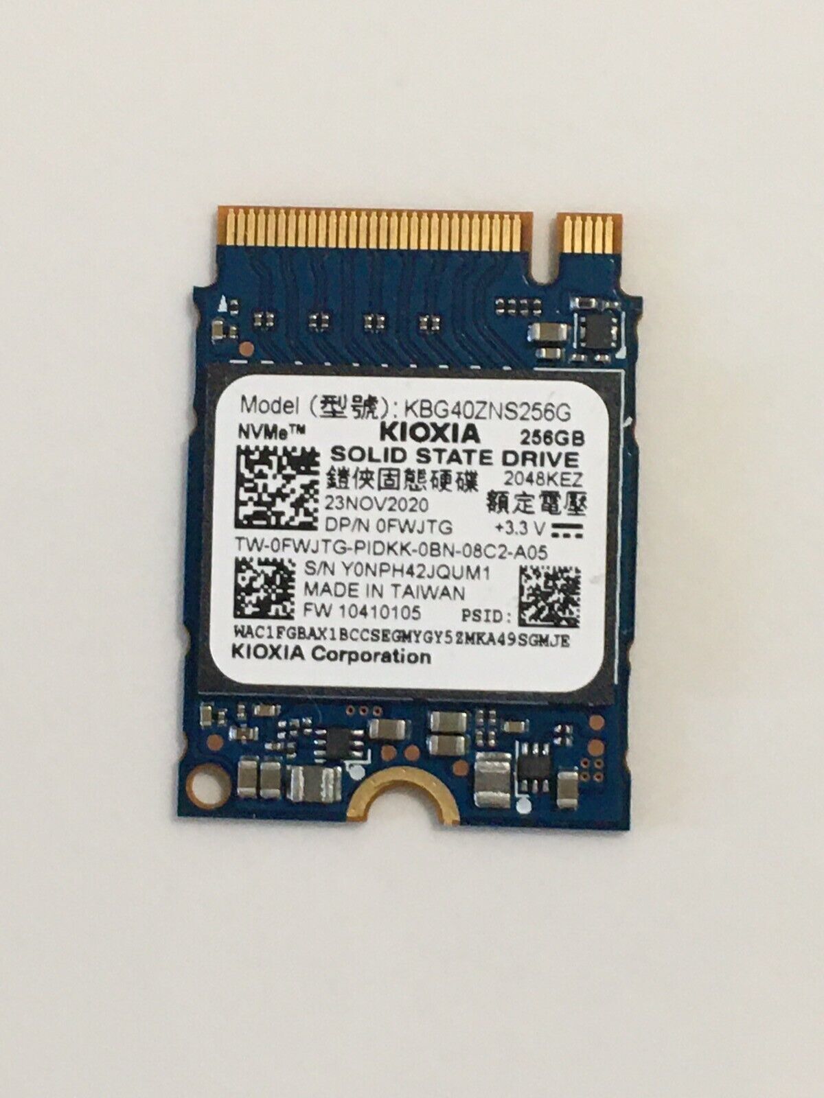 Toshiba(Kioxia) 256GB PCIe NVMe 2230 SSD (KBG40ZNS256G) (OEM), 30mm Toshiba(Kioxia) 256GB PCIe NVMe 2230 SSD (KBG40ZNS256G) (OEM), 30mm