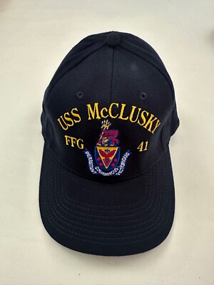 New The Corps USS McClusky FFG 41 Logo Blue Fitted Baseball Cap Hat Size L/XL