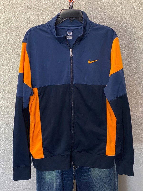 NIKE ウィンドブレーカー 255501 S ネイビー/オレンジ Nike Blue Orange Trim Zippered Track SWEATER Large L | eBay