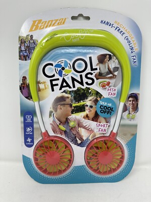 Banzai Rechargeable Hands Free Wearable Cooling Fan, 3 Speed, USB NEW NIP