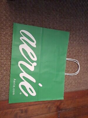 AERIE American EAGLE Green AE Logo Paper Empty Shopping bag NEW!