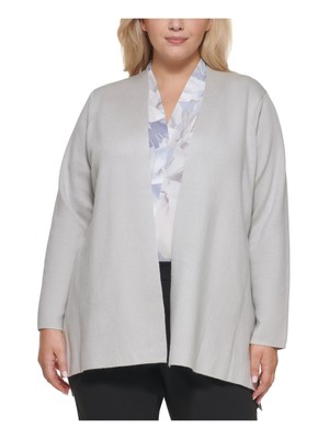

CALVIN KLEIN Womens Grey Stretch Cardigan Long Sleeve Open Front Sweater Plus, Серый