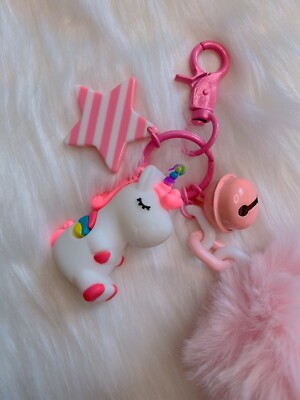 Unicorn Bag Charm Keychain Purse charm Plush Pom Pom Pink Fluffy New