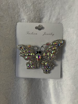 New Fashion Jewelry Big Butterfly Rhinestone Silver Color Brooch.