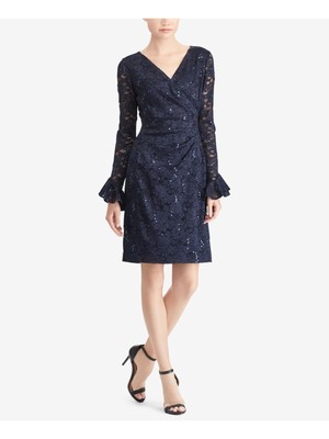 

Женское коктейльное платье RALPH LAUREN темно-синего цвета с цветочным кружевом и V-образным вырезом, Navy