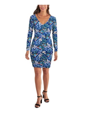 

Женское облегающее платье GUESS с длинными рукавами и V-образным вырезом выше колена на молнии, Синий