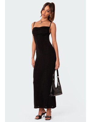 EDIKTED Womens Black Unlined Tie Strappy Open Back Spaghetti Strap Maxi Dress XS
