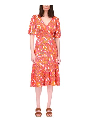 Женское розовое платье MICHAEL MICHAEL KORS с открытой спиной и коротким рукавом по фигуре + расклешенное платье S