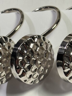 Silver Hammered Shower Curtain Hooks Round Set Of 12